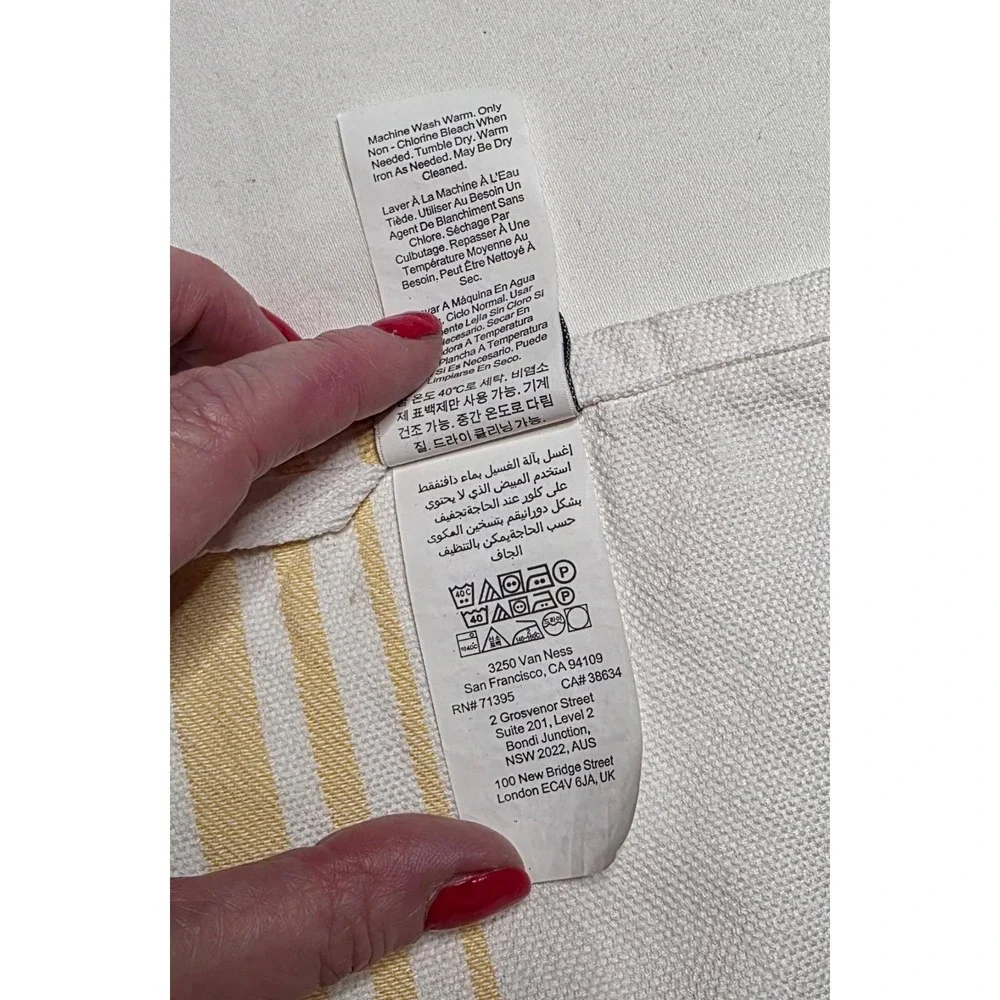 Williams Sonoma Classic Kitchen Tea Towel Yellow & White Logo Waffle 23